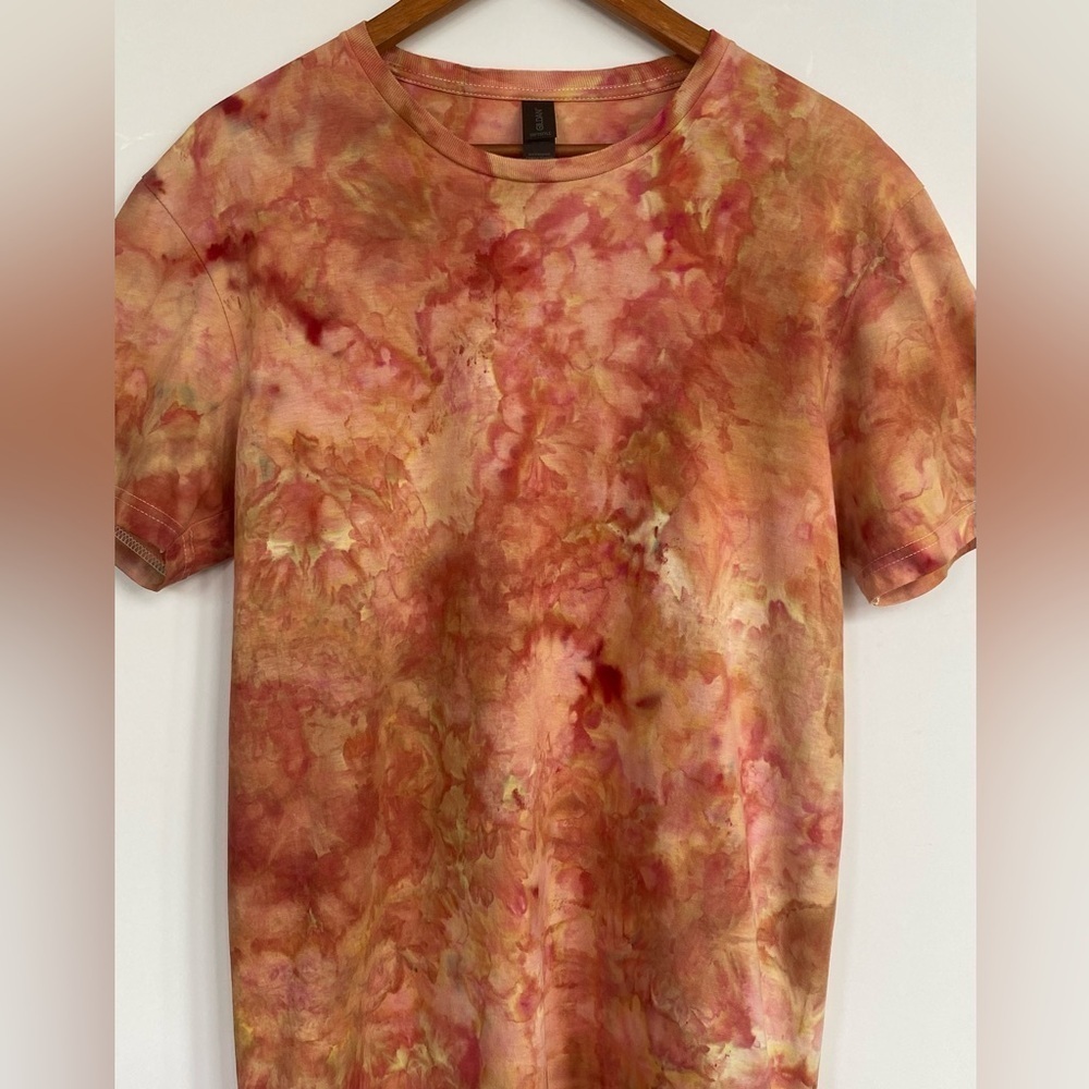 NEW GILDAN SIZZLING Sunset Ice Dyed T-Shirt Handmade Medium Orange Unisex TieDye